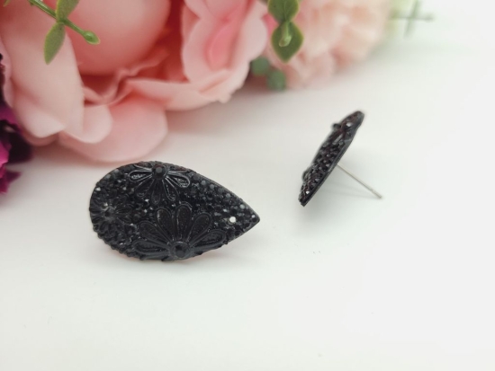 Glitzer Tropfen Ohrstecker Blüten schwarz
